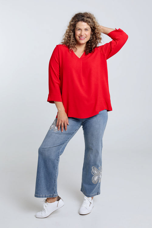 Locker geschnittene, unifarbene Bluse-Paprika-7