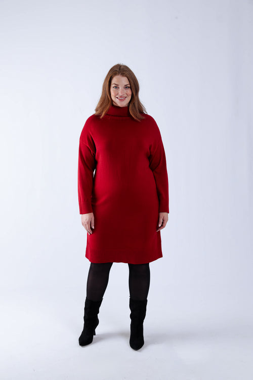 Einfarbiger Strickkleid-Paprika-7
