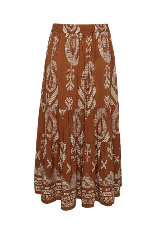 Lange Bicolor Ethno-Print Viskose-Rock-Paprika-11