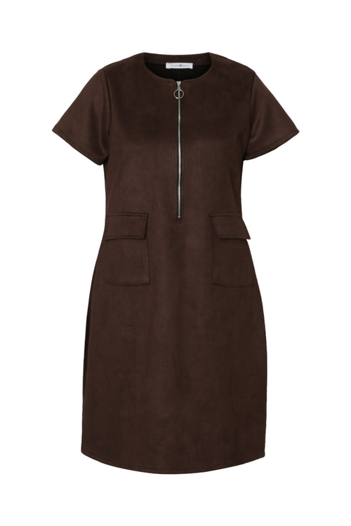 Kleid aus einfarbigem Veloursleder-Effekt-Paprika-8