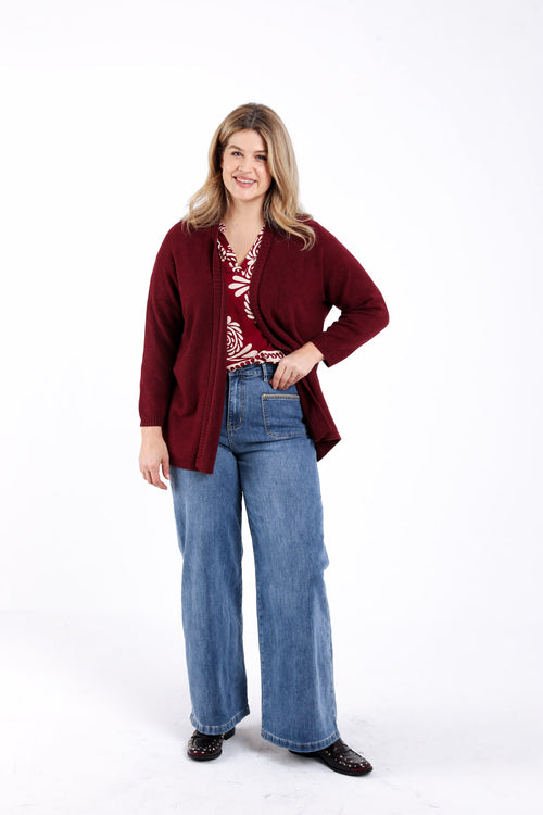 Langer Cardigan aus einfarbiger Viskose-Paprika-5