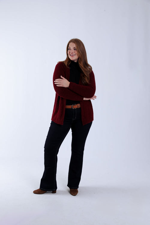 Unifarbene Strickjacke aus Bouclé-Strick-Paprika-7