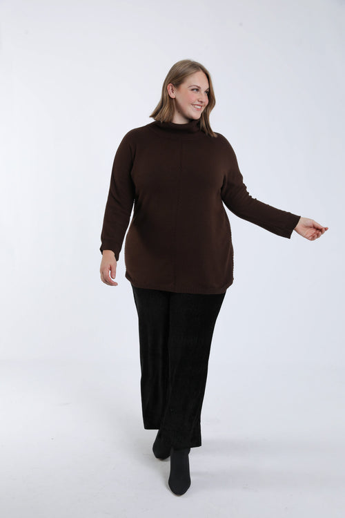 Pull tunique col roulé uni-Paprika-6