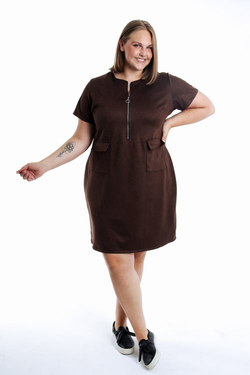 Kleid aus einfarbigem Veloursleder-Effekt-Paprika-1