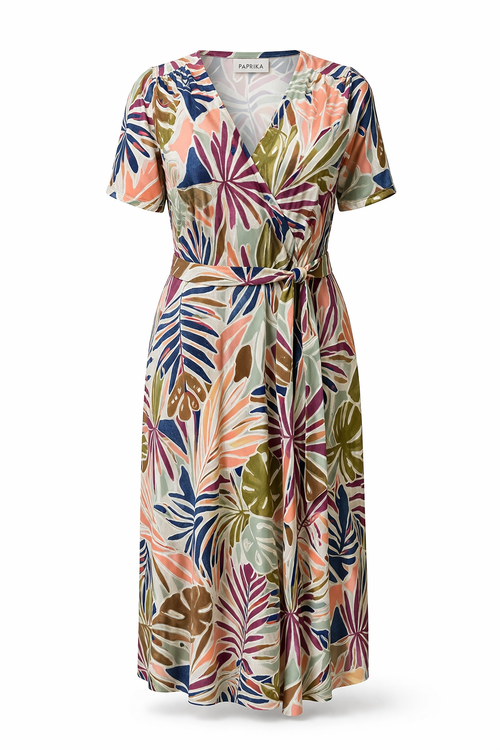 Bedrucktes Wickelkleid mit Blumenmuster-Paprika-1