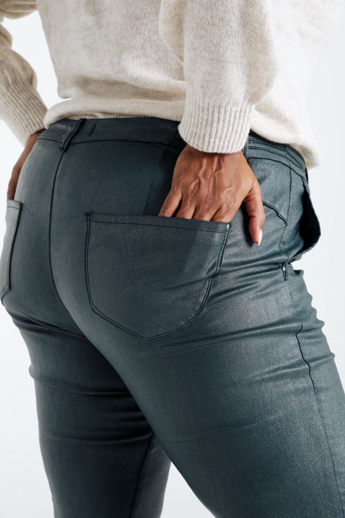 Pantalon slim enduit métallisé-Paprika-6