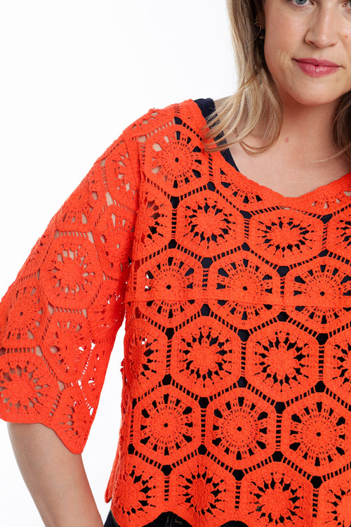 Einfarbiger Häkelpullover-Paprika-5