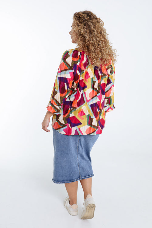 Bluse aus Viskose mit grafischem Muster-Paprika-2