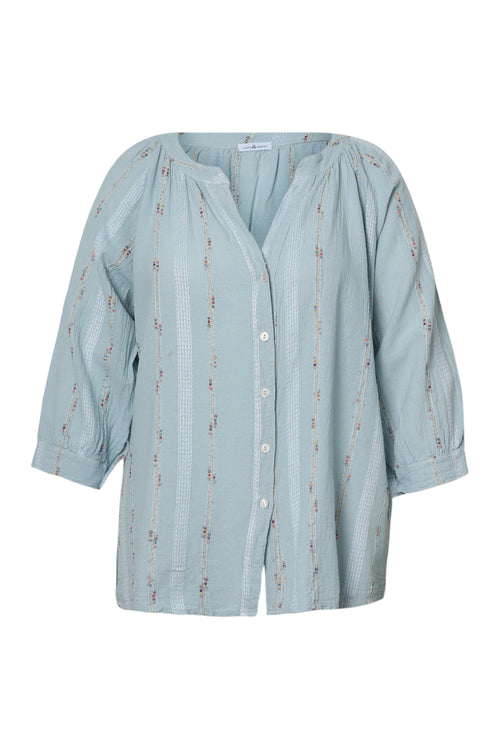 Blouse en coton unie avec détail multicolore-Paprika-2