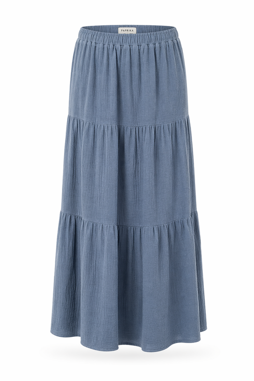 Langer einfarbiger Rock aus Baumwollgaze-Paprika-1