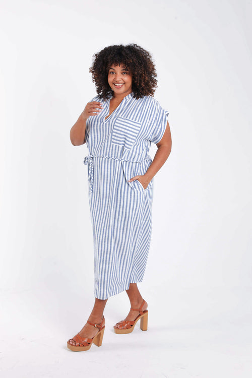 Robe longue en viscose rayée-Paprika-7