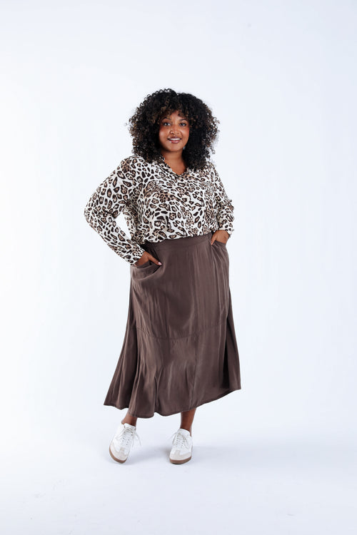 Einfarbiger langer Rock-Paprika-6