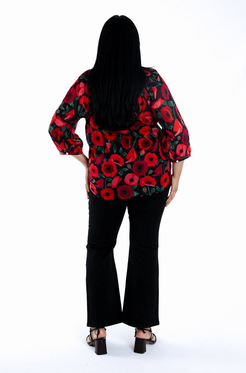 Baumwollbluse mit Mohnblumenmuster-Paprika-2