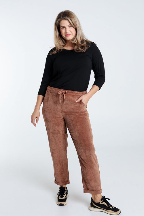 Unifarbene 7/8-Chinohose aus Samt-Paprika-9