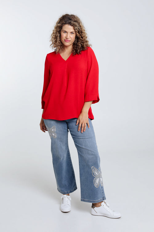 Locker geschnittene, unifarbene Bluse-Paprika-8