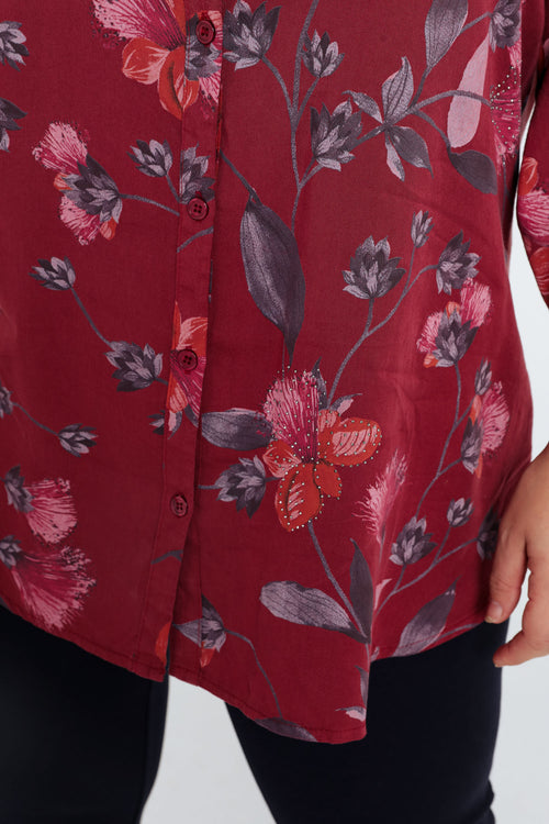 Chemise imprimé floral avec strass-Paprika-6