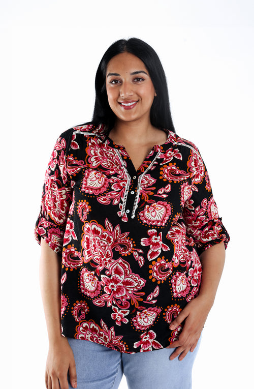 Baumwoll- und Viskosebluse mit Paisley-Muster-Paprika-1