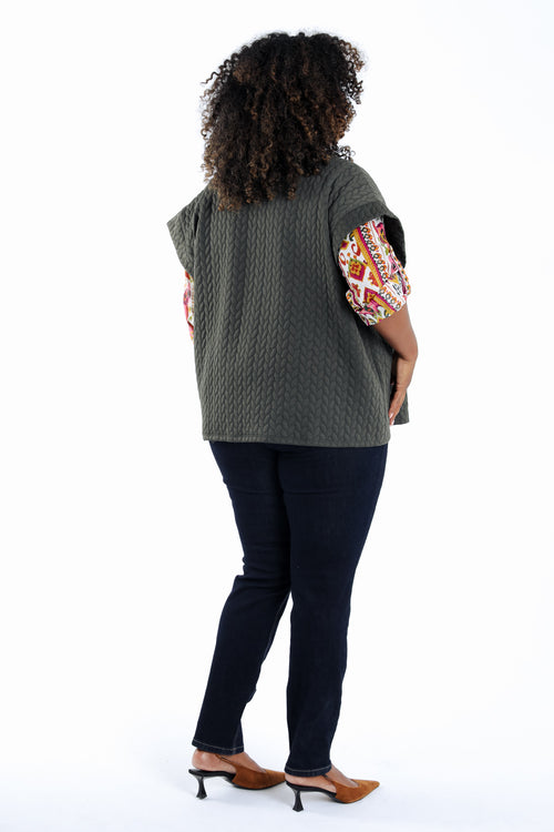 Ärmellose einfarbige Jacke mit geflochtenem Detail-Paprika-3