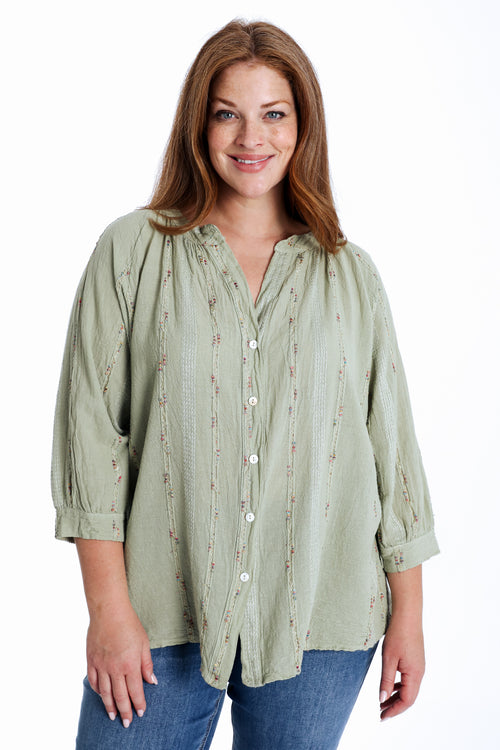 Blouse en coton unie avec détail multicolore-Paprika-1