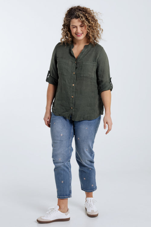 Blouse en lin unie-Paprika-8