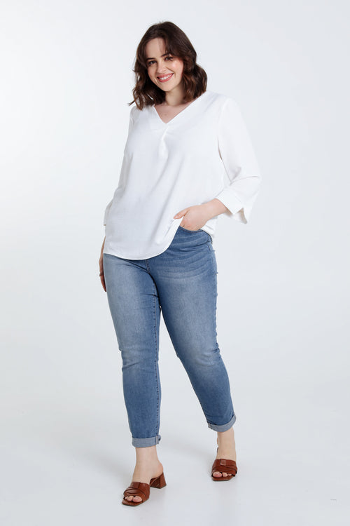 Locker geschnittene, unifarbene Bluse-Paprika-8