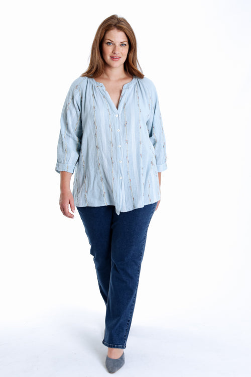 Blouse en coton unie avec détail multicolore-Paprika-8