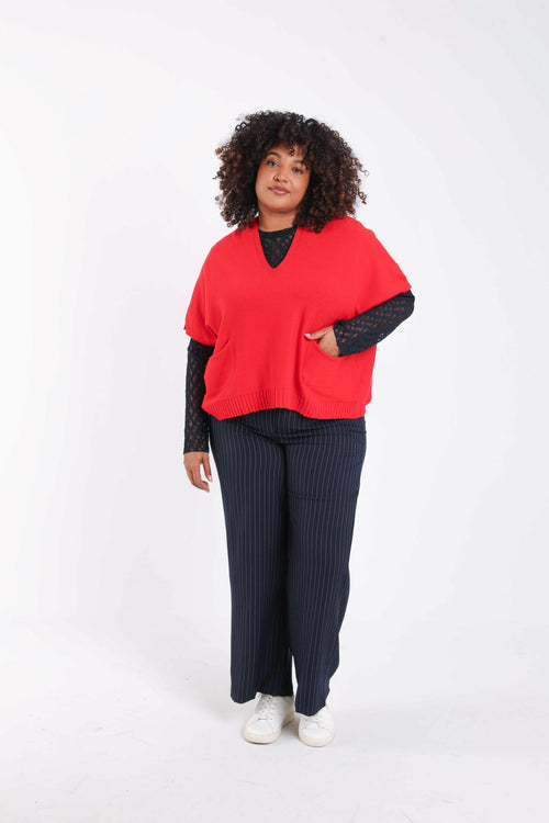 Einfarbiger kurzer Pullover aus Viskose-Paprika-7