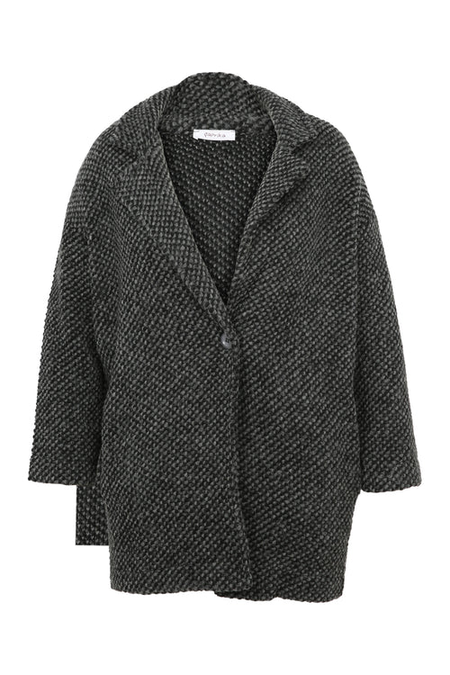 Kurze, unifarbene Jacke aus gesprenkeltem Stoff mit Wolle-Paprika-10