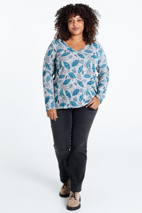 Warmes gestricktes T-Shirt mit Blattmuster und Strasssteinen-Paprika-8