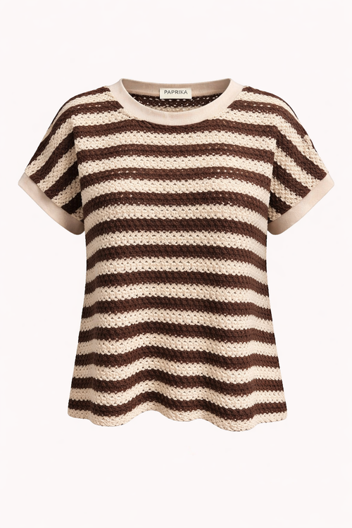 Gestreiftes T-Shirt aus Lochstrick-Paprika-1