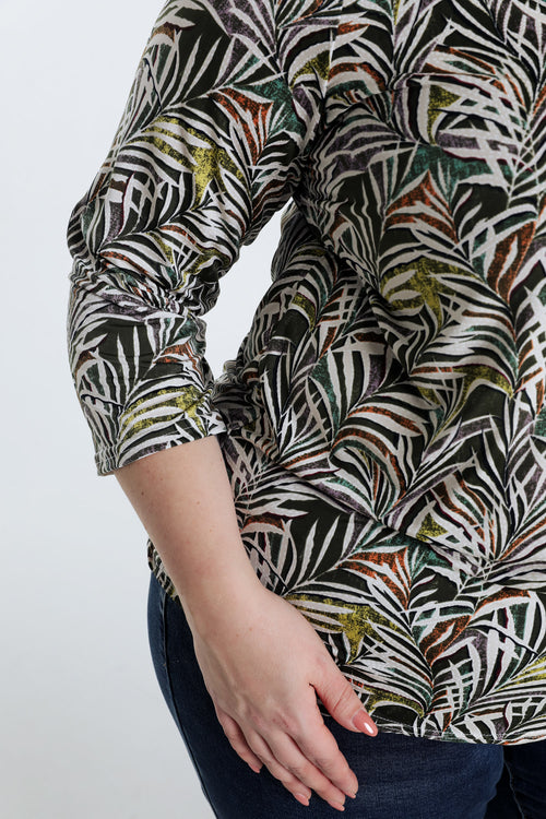 T-shirt en maille froide imprimé feuilles-Paprika-6
