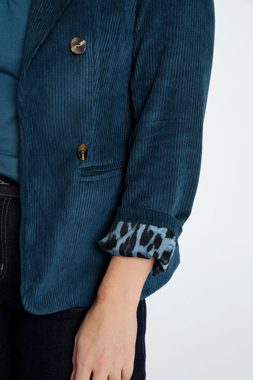 Kurzer, unifarbener Blazer aus Samt mit Animal-Print-Futter-Paprika-5