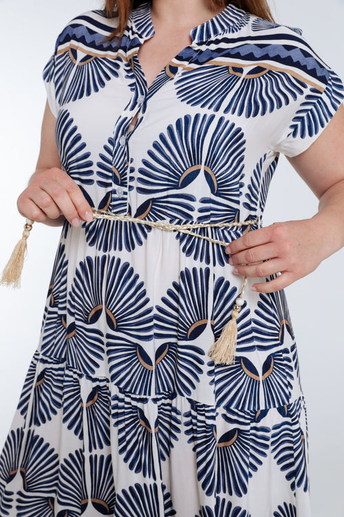 Langarmkleid aus bedruckter Viskose mit Blattmuster-Paprika-5