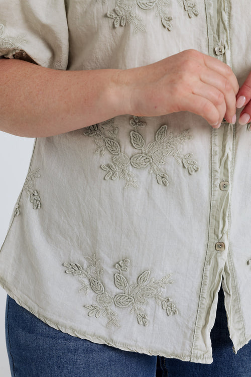 Baumwollbluse mit gestickten Blumen-Paprika-4