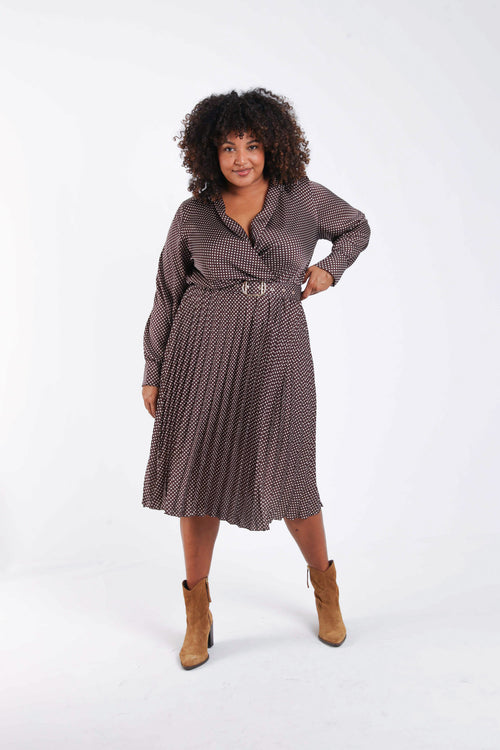 Robe longue satinée plissée à pois-Paprika-8