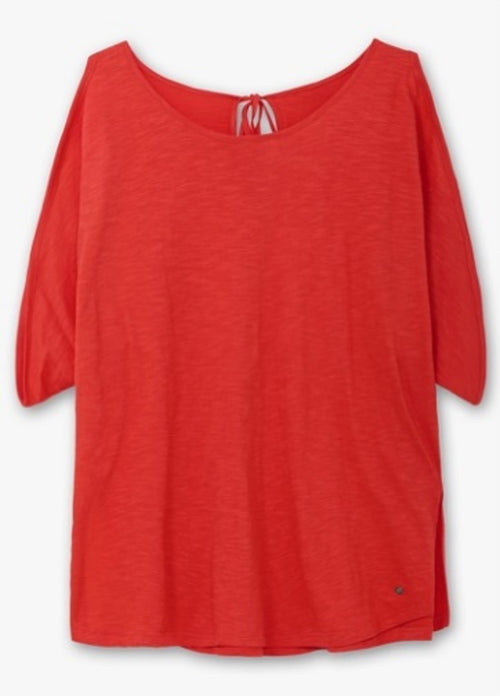 Blouse en viscose et coton unie-Paprika-1