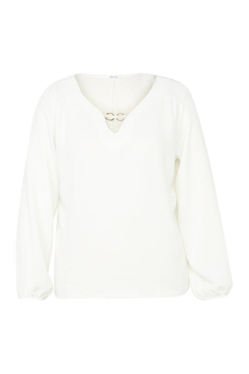 Unifarbenes T-Shirt mit Lurex und Schmuckbesatz-Paprika-10