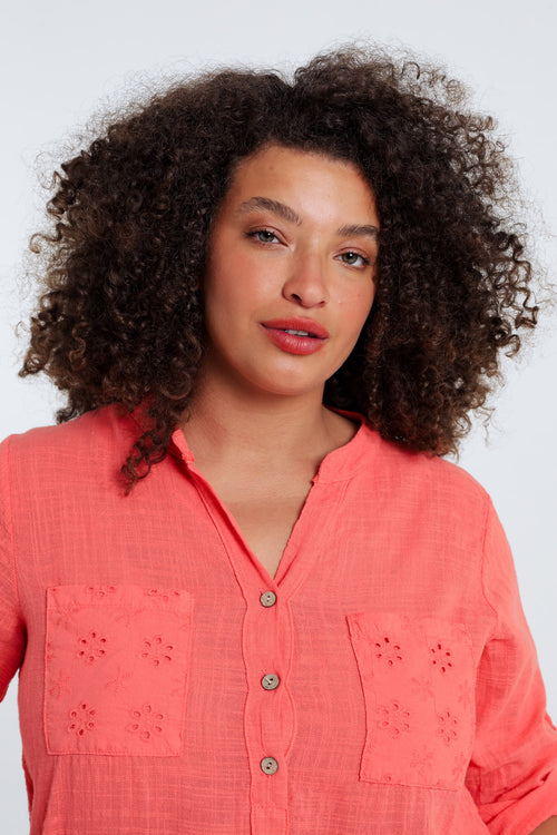 Bluse aus einfarbigem Baumwollvoile-Paprika-4