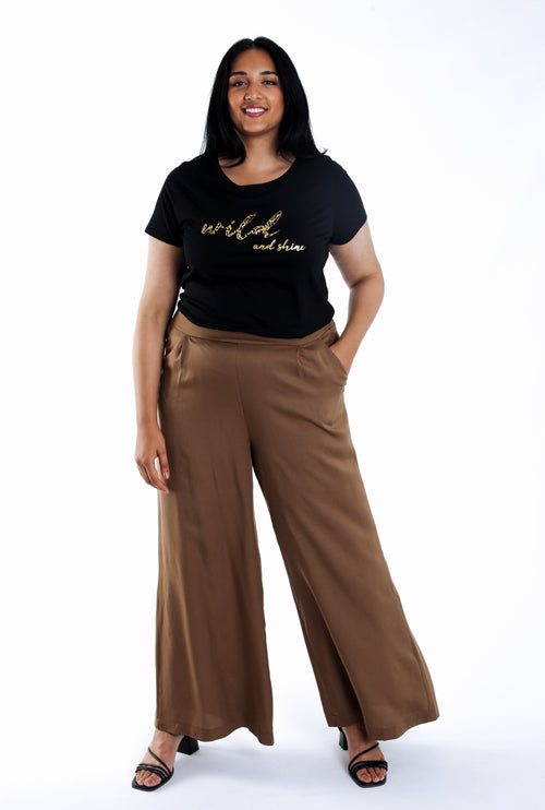 Einfarbige Tencel-Hose mit weitem Bein-Paprika-2