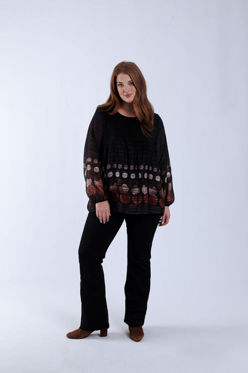 Plissierte Bluse mit Runddruck-Paprika-7