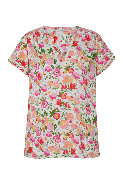 Bluse aus bedruckter Viskose mit floralem Muster-Paprika-10