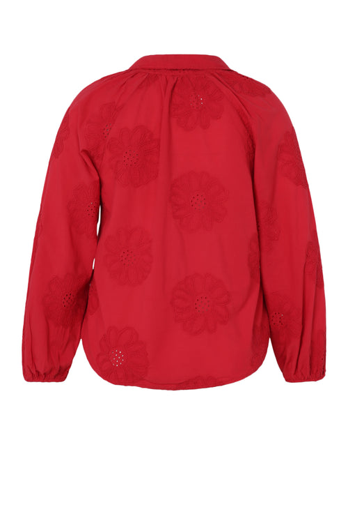 Bluse aus einfarbiger Baumwolle mit Stickereiblumen-Paprika-11