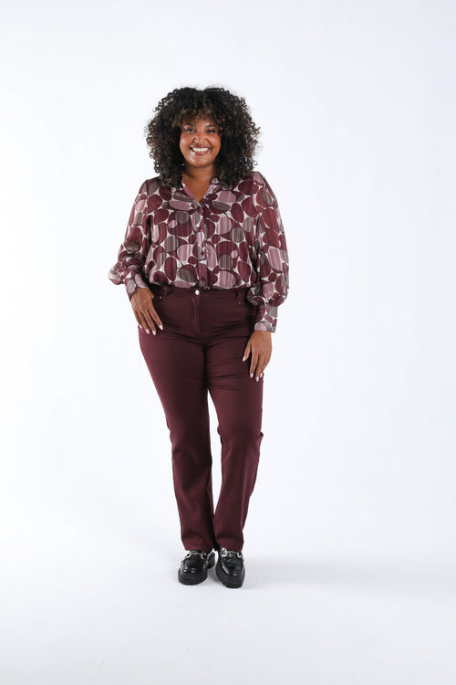 Bedruckte Bluse mit Folienrundungen-Paprika-5