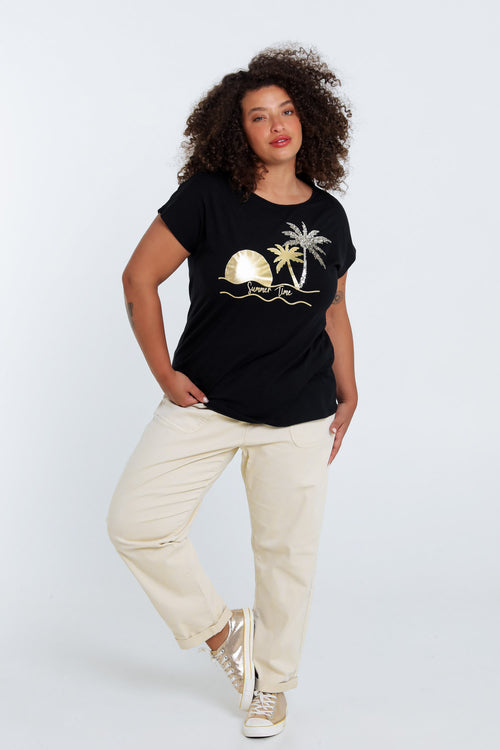 T-Shirt aus Baumwolle mit Folien-Print von Palmen und Pailletten-Paprika-8