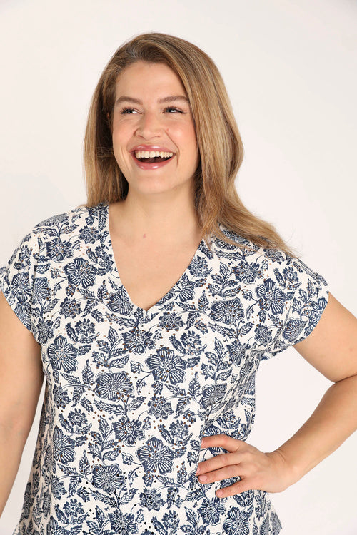 T-shirt en maille dentelle imprimé fleurs-Paprika-5