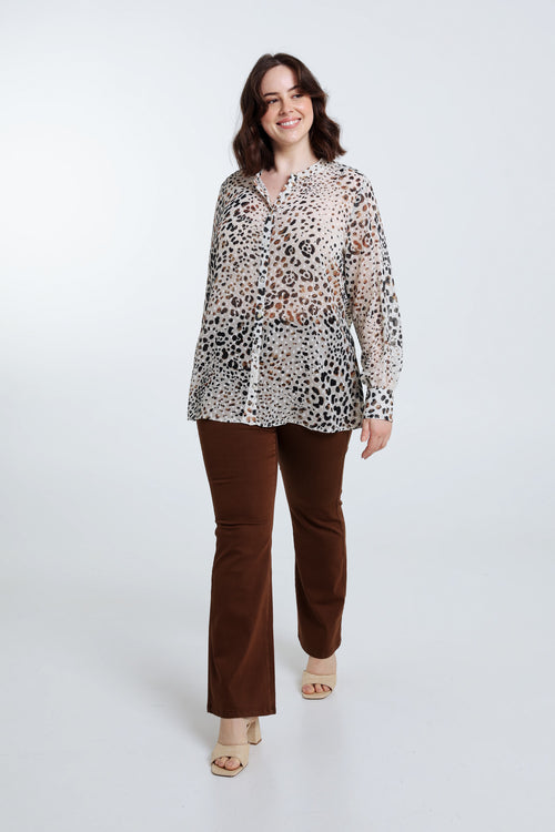 Lockere Bluse mit Tierfellmuster-Paprika-9