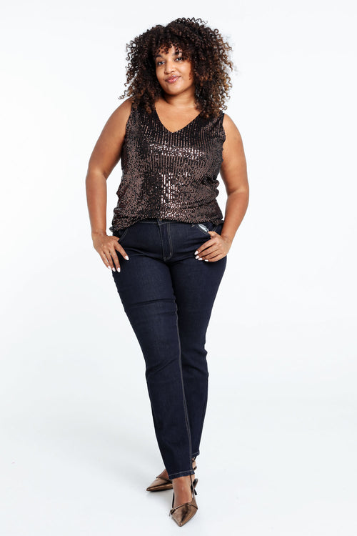 Unifarbenes, gerade geschnittenes Top mit Pailletten-Paprika-9