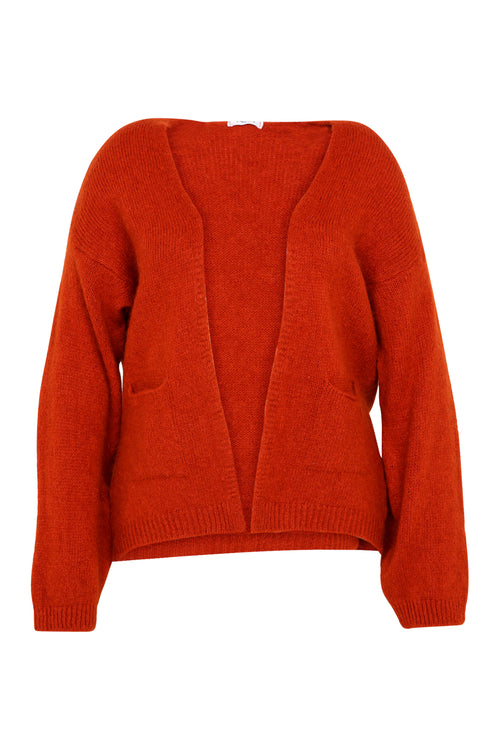 Unifarbener, offener Cardigan aus weichem Mohair-Paprika-10