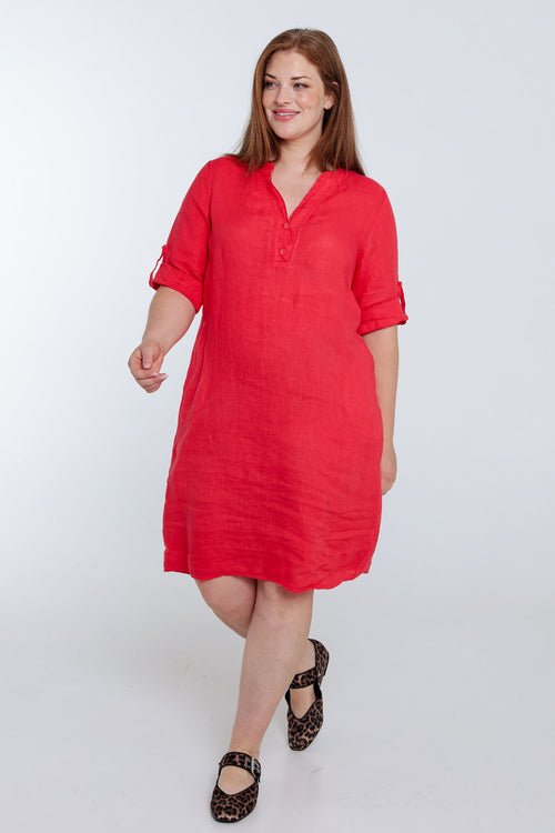 Leinen-Tunika-Kleid uni-Paprika-9