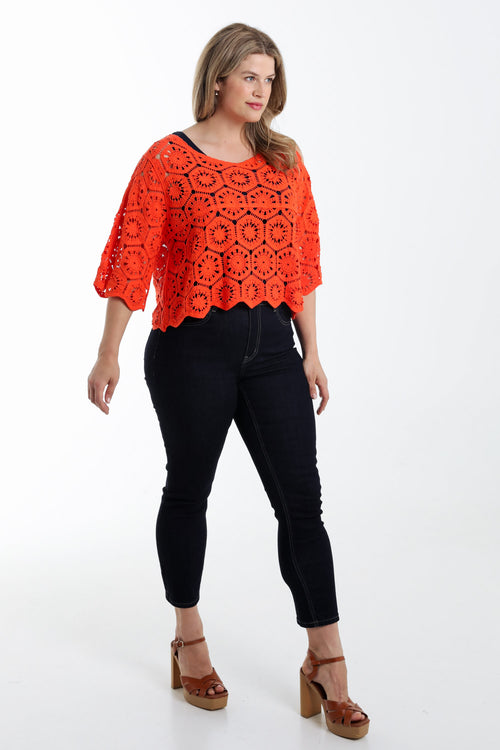 Einfarbiger Häkelpullover-Paprika-8